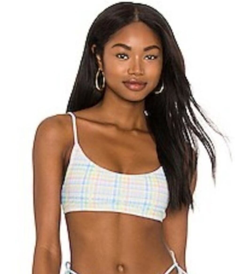 VDM Sienna Bikini Top in Pastel Tartan Sz S+